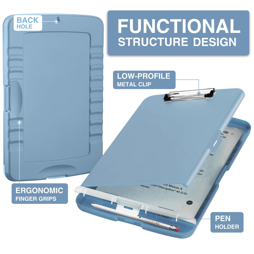 Sooez Clipboard with Storage, Clip Board 8.5 x 11 with Pen Holder, Plastic Organization Case Box for Letter Legal A4 Size Paper, Low Profile Clip, Nurses Teachers Must Haves, School & Office Supplies