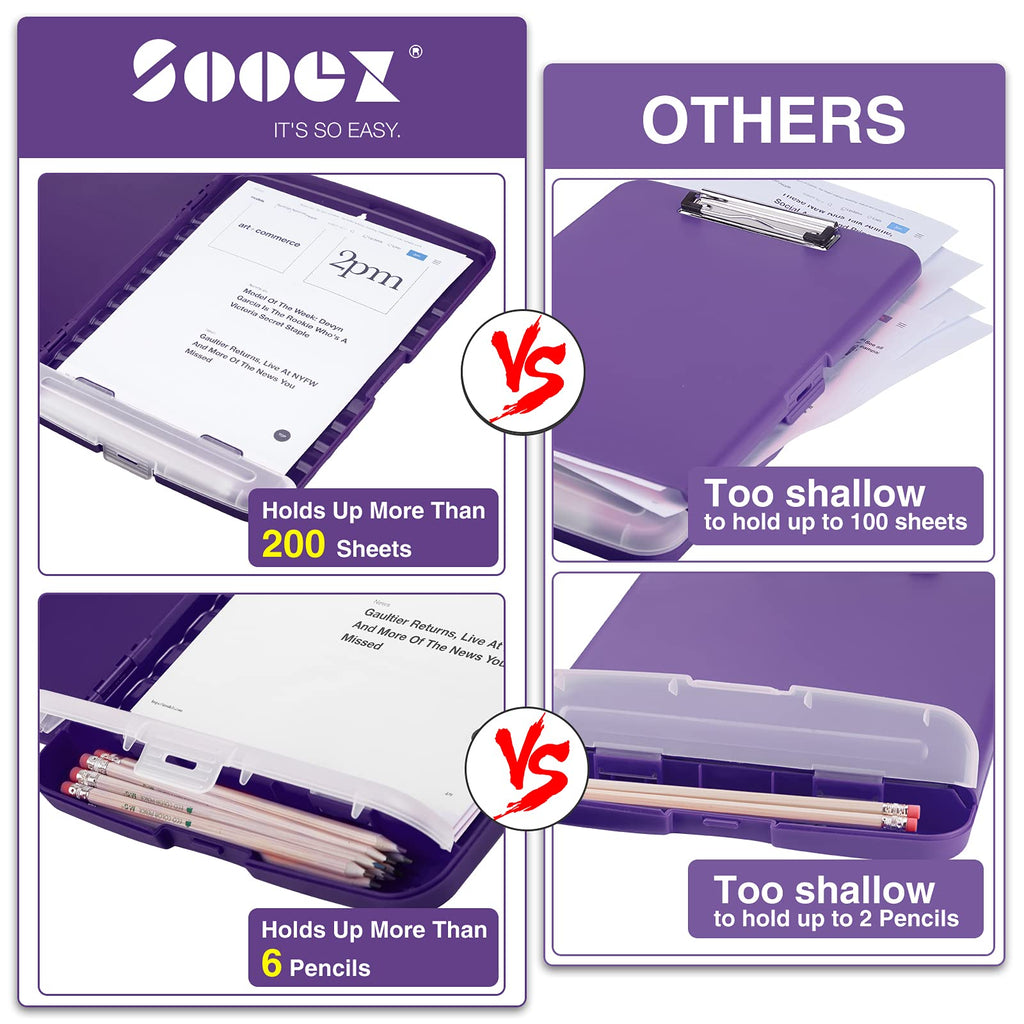 Sooez Clipboard with Storage, Clip Board 8.5 x 11 with Pen Holder, Plastic Organization Case Box for Letter Legal A4 Size Paper, Low Profile Clip, Nurses Teachers Must Haves, School & Office Supplies