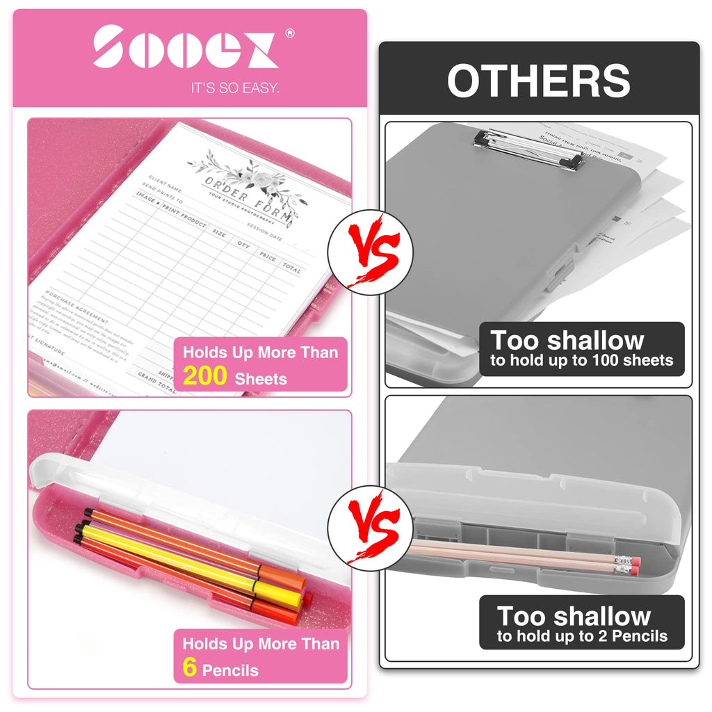 Sooez Clipboard with Storage, Clip Board 8.5 x 11 with Pen Holder, Plastic Organization Case Box for Letter Legal A4 Size Paper, Low Profile Clip, Nurses Teachers Must Haves, School & Office Supplies