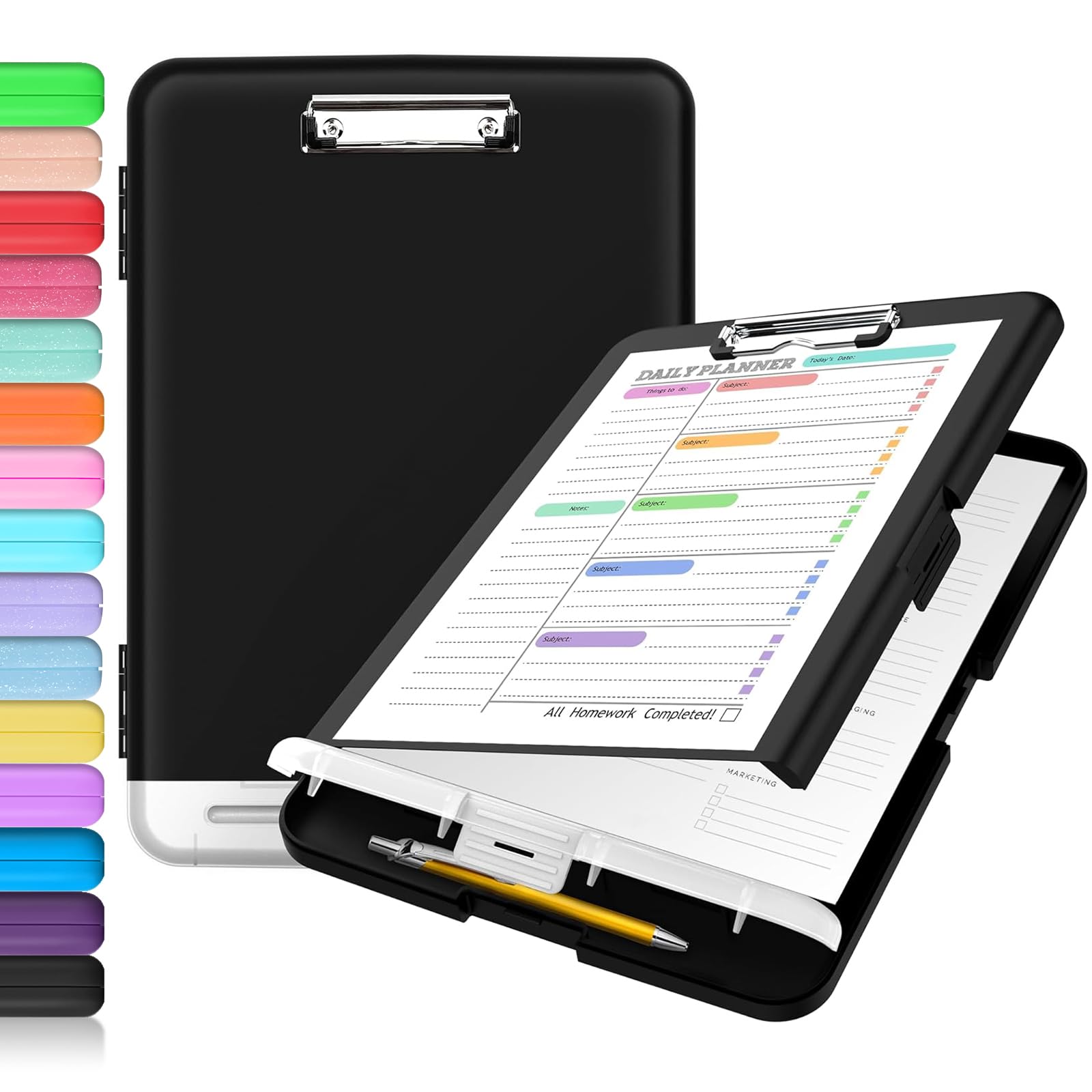 Sooez Clipboard with Storage, Clip Board 8.5 x 11 with Pen Holder, Plastic Organization Case Box for Letter Legal A4 Size Paper, Low Profile Clip, Nurses Teachers Must Haves, School & Office Supplies