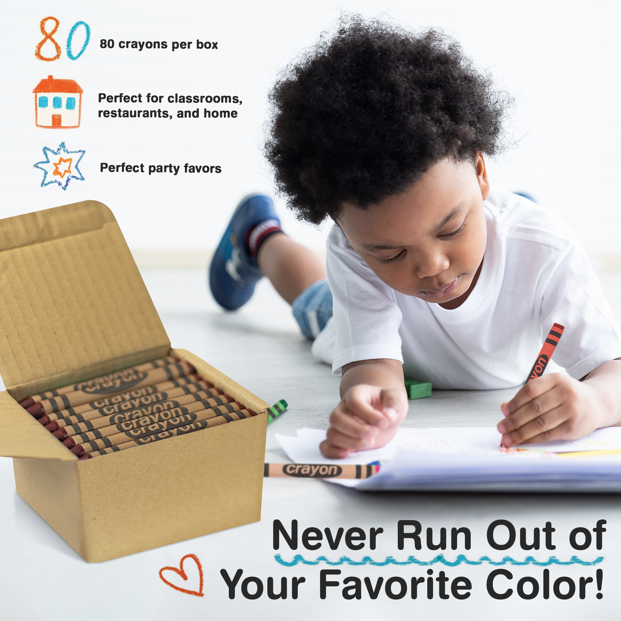 80-Pack Brown Crayons Bulk – Standard Size, Non-Toxic, Classroom & Party Supply