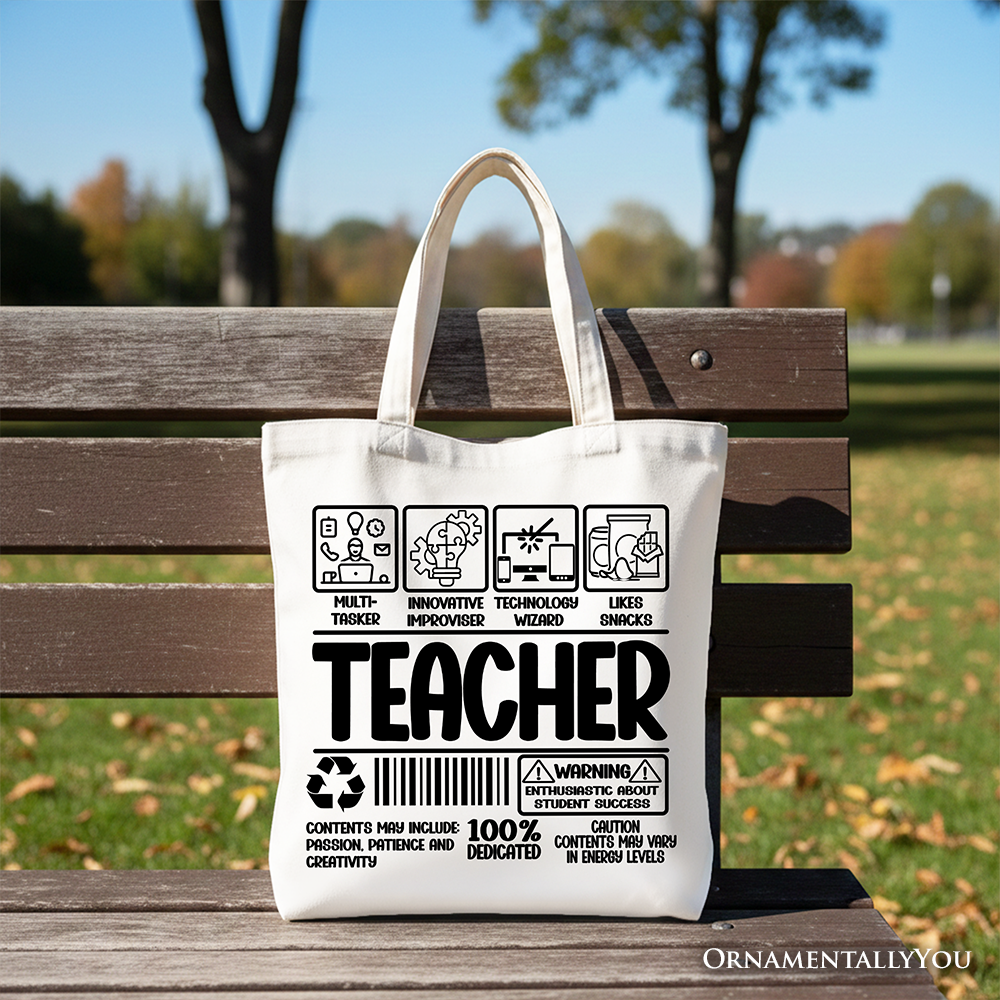 Teacher Label Tote Bag, Funny Barcode Gift Shopper for Dedicated Educators
