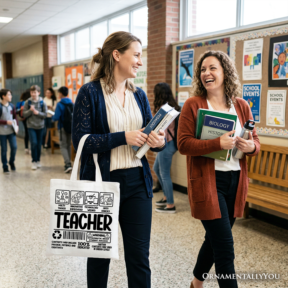 Teacher Label Tote Bag, Funny Barcode Gift Shopper for Dedicated Educators