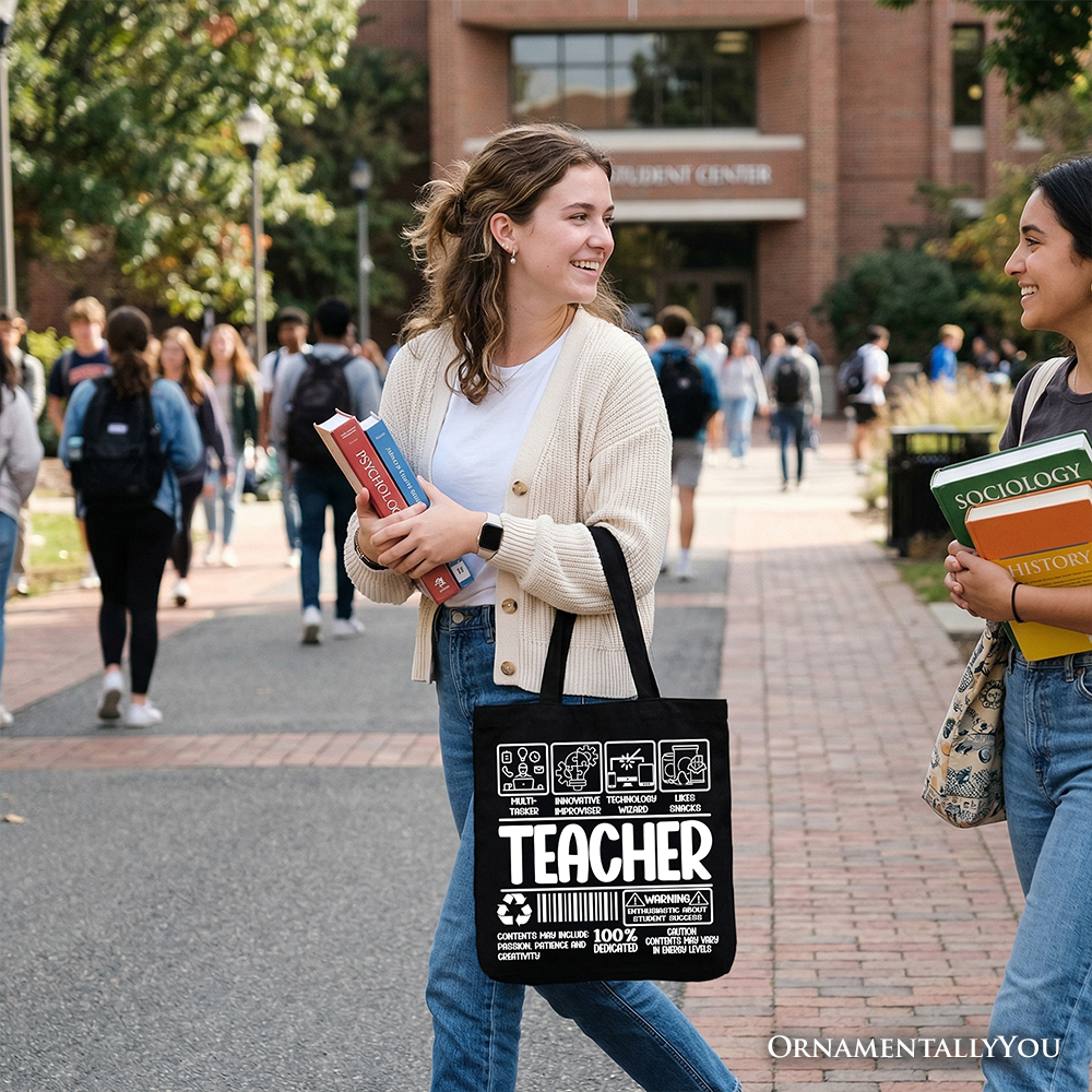 Teacher Label Tote Bag, Funny Barcode Gift Shopper for Dedicated Educators