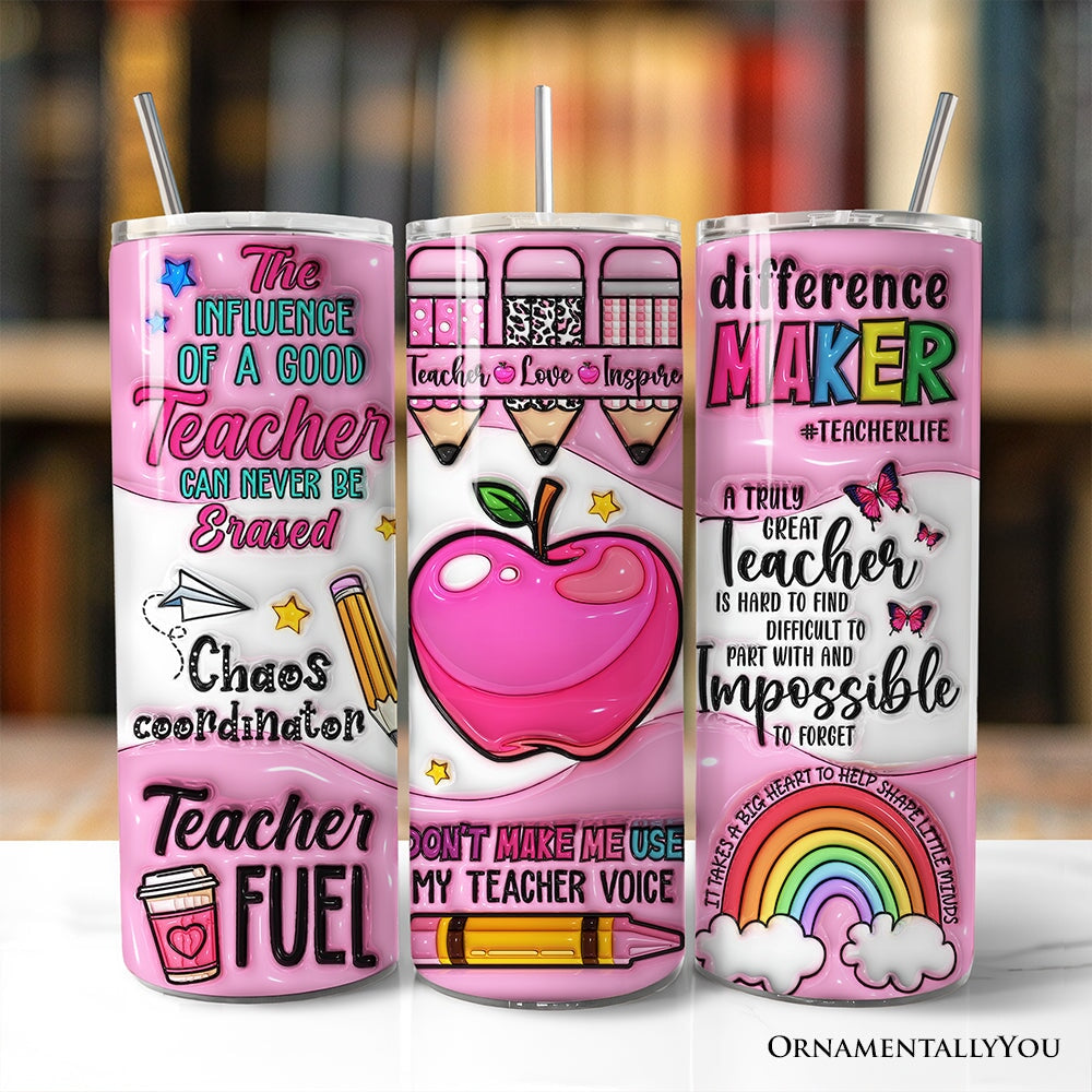 Pink Teacher Life 20oz Personalized Tumbler With Lid and Stainless Steel Straw, Inspirational Educator Appreciation Gift Cup