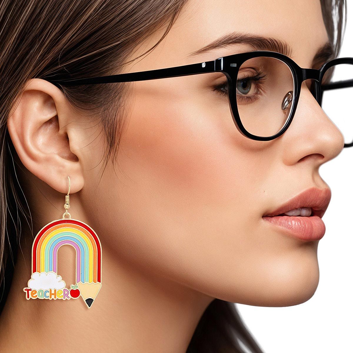 Women’s Rainbow Pencil Fish Hook Earrings Trendy Teacher Jewelry