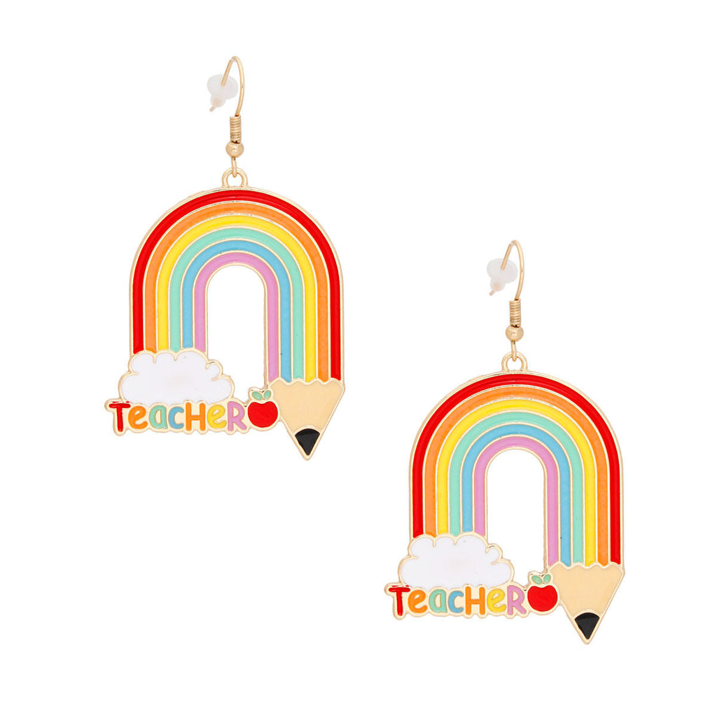 Women’s Rainbow Pencil Fish Hook Earrings Trendy Teacher Jewelry